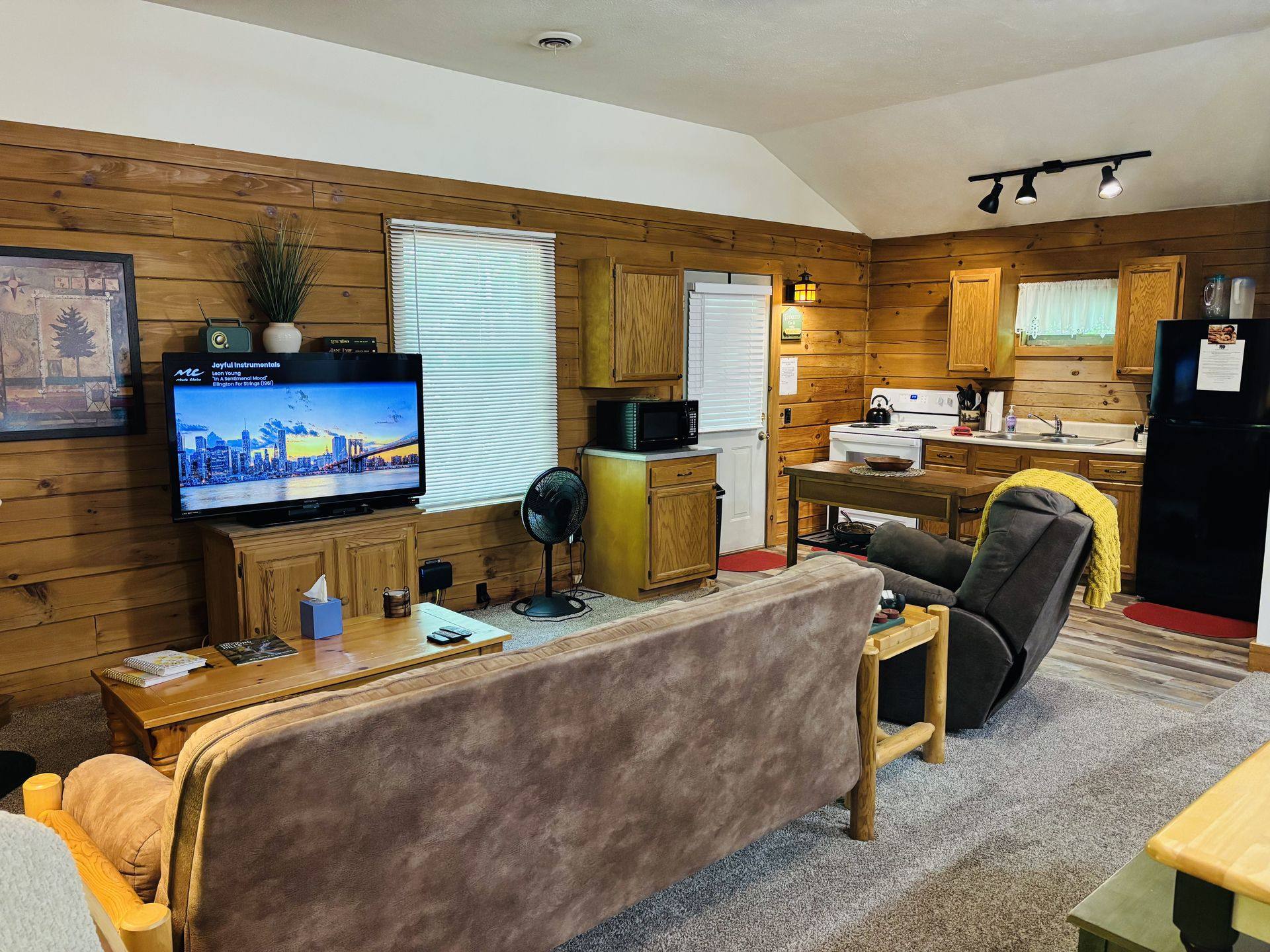 Sitting area looking through to the kitchen at Aspen Cabin