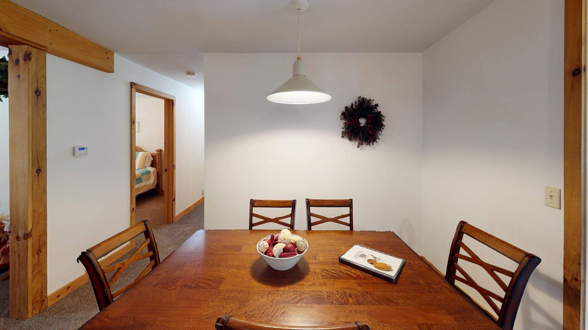 Dining table seating six at Red Oak Cabin