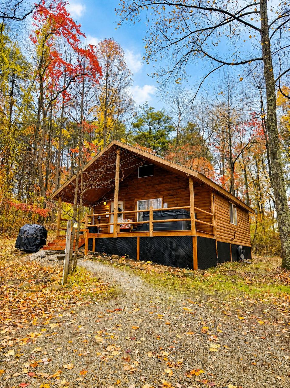 Sugar Maple Cabin — outdoor hot tub among the trees